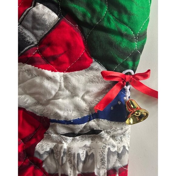 2 Jumbo Santa Claus Quilted Christmas Stocking Bell & Ribbon Oversized Giant Set - Picture 6 of 8